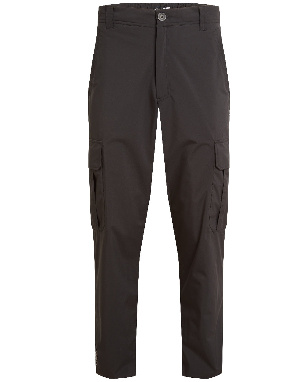 Black coloured Craghoppers Mens Indus Waterproof Lightweight Cargo Trousers on white background 