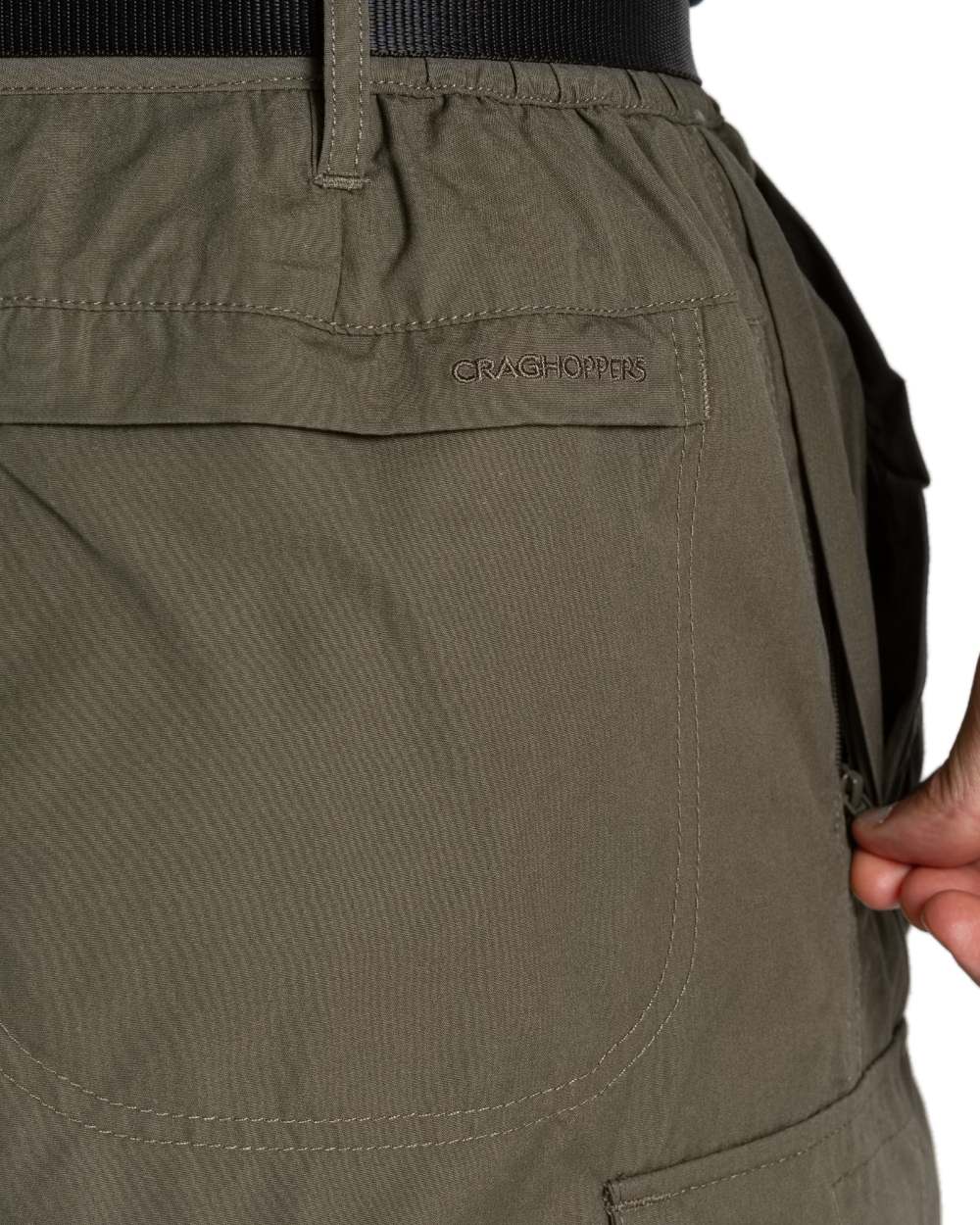 Wild Olive coloured Craghoppers Mens Kiwi Classic II Trouser on white background 