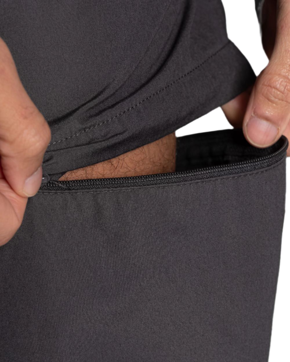 Black Pepper coloured Craghoppers Mens Kiwi Convertible Recycled Trousers on white background 