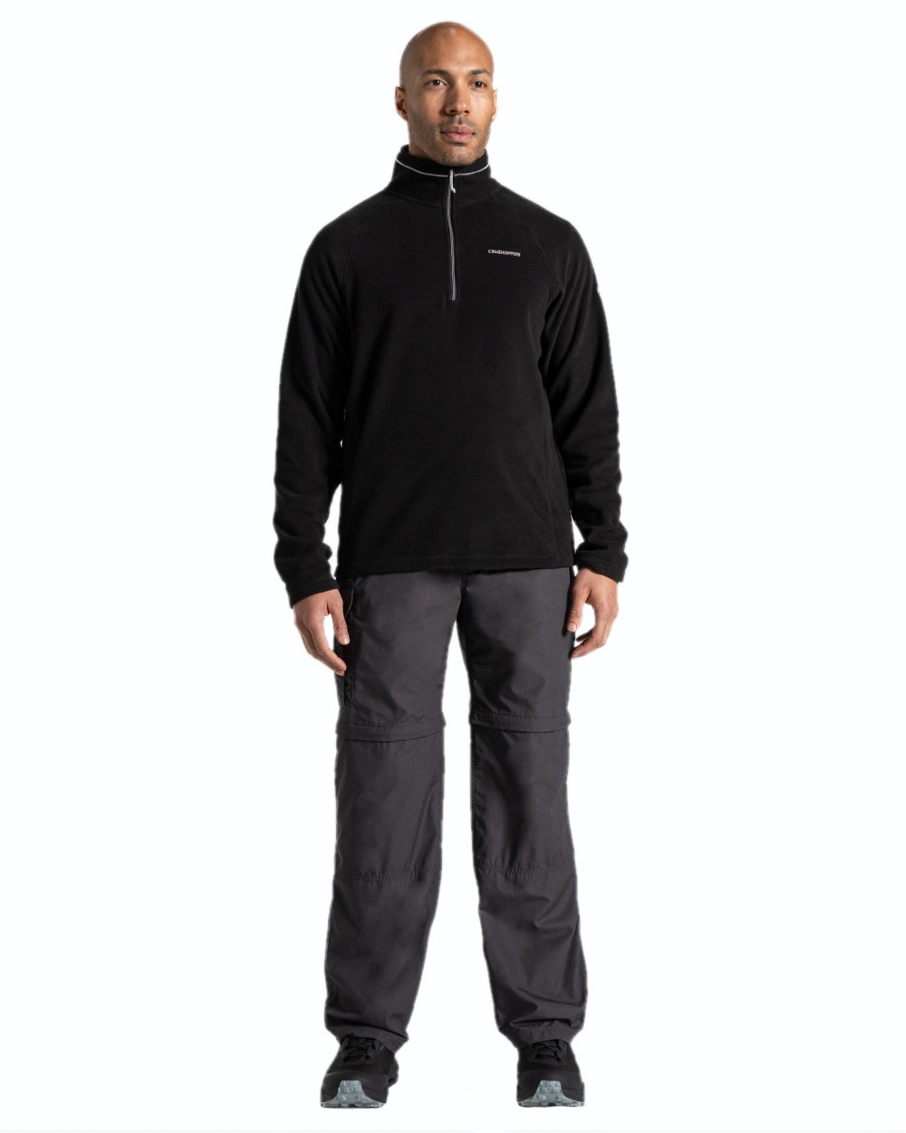 Black Pepper coloured Craghoppers Mens Kiwi Convertible Recycled Trousers on white background 