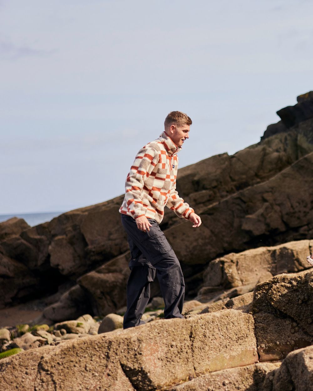 Dark Navy coloured Craghoppers Mens Kiwi Convertible Recycled Trousers on sky background 
