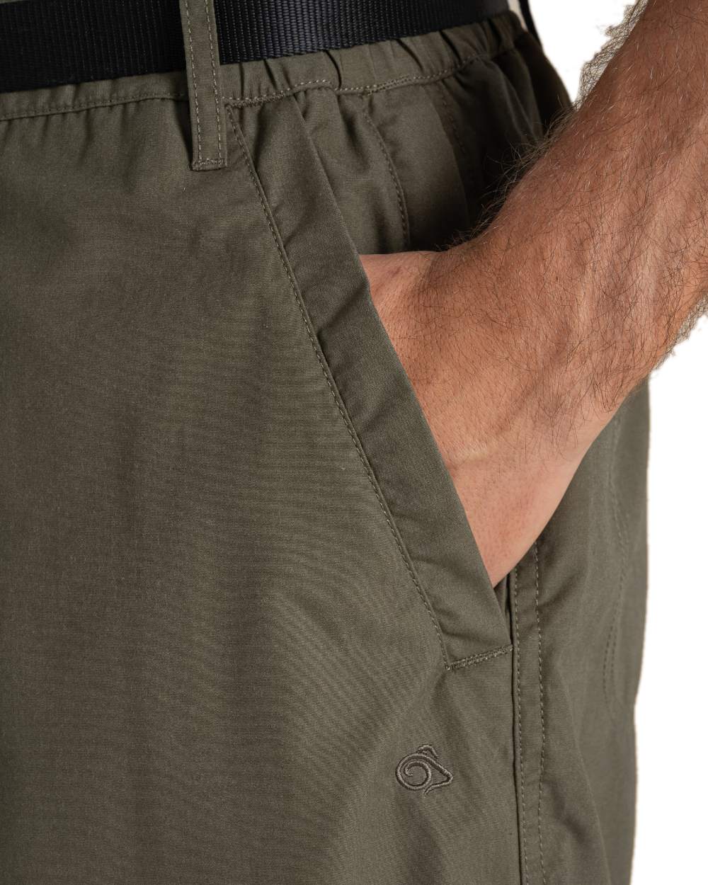 Wild Olive Coloured Craghoppers Mens Kiwi Convertible Trousers on white background 