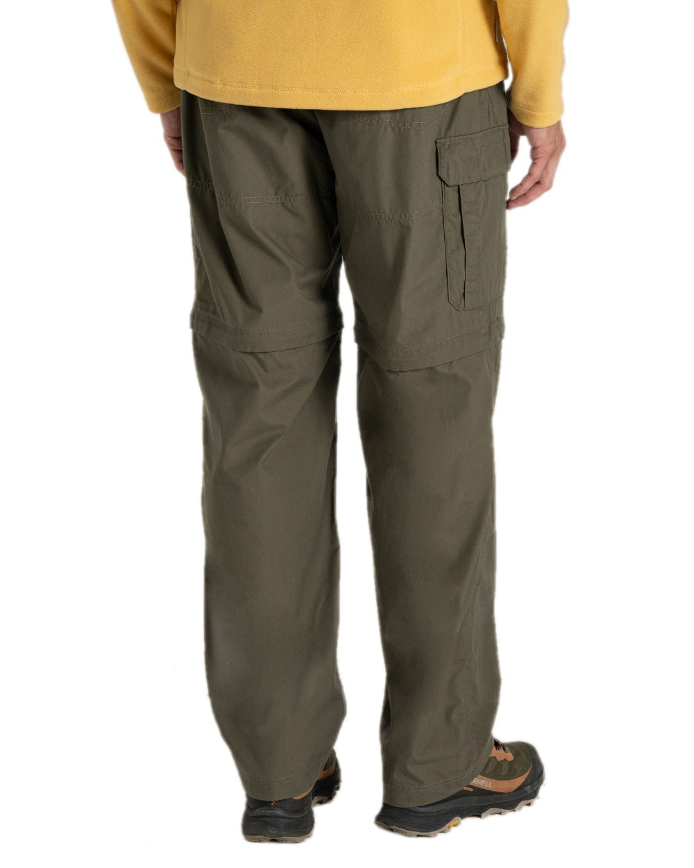 Wild Olive Coloured Craghoppers Mens Kiwi Convertible Trousers on white background 
