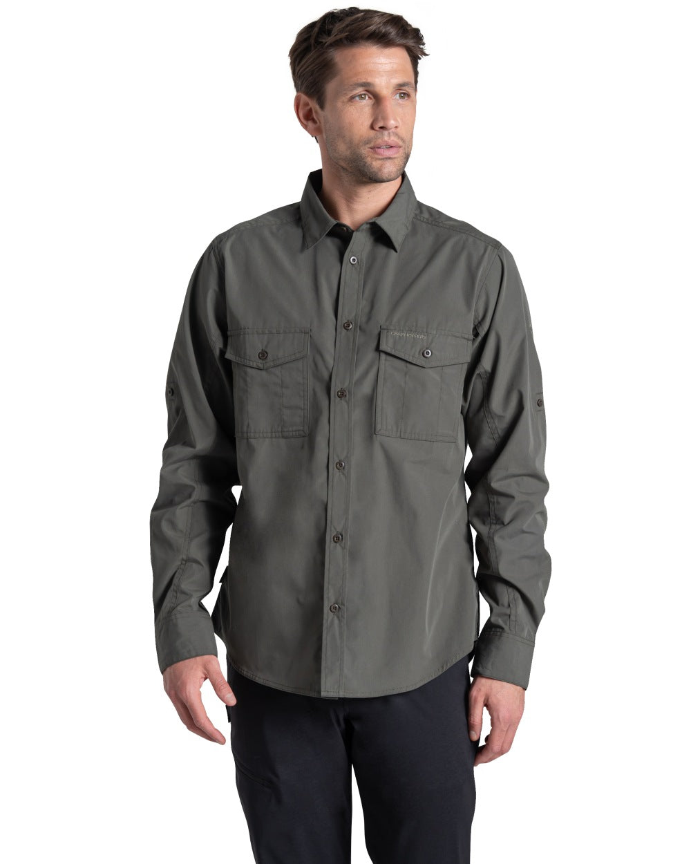 Cedar coloured Craghoppers Mens Kiwi II Long Sleeved Shirt on white background 