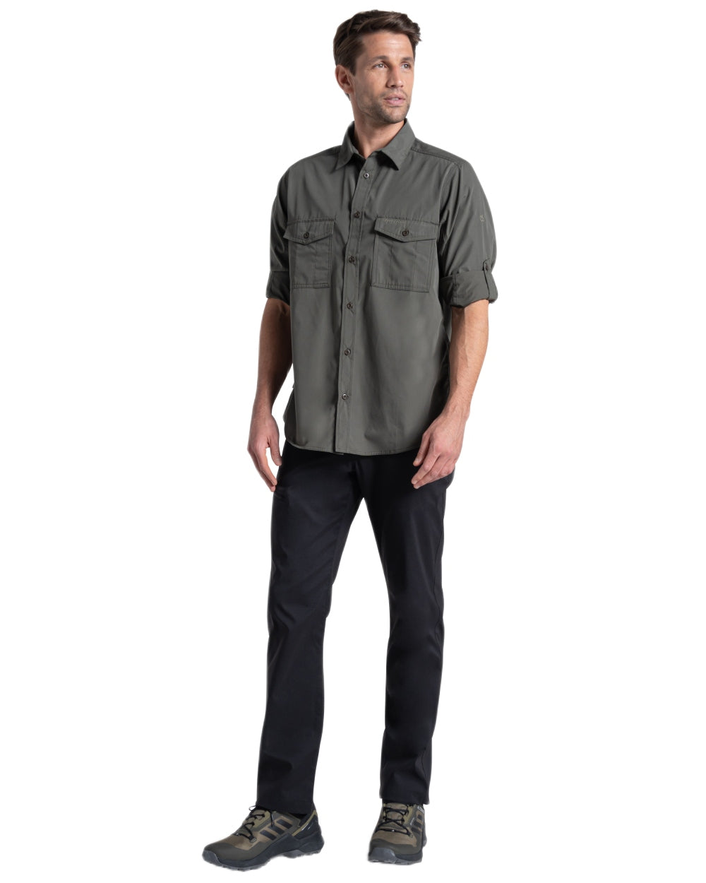 Cedar coloured Craghoppers Mens Kiwi II Long Sleeved Shirt on white background 