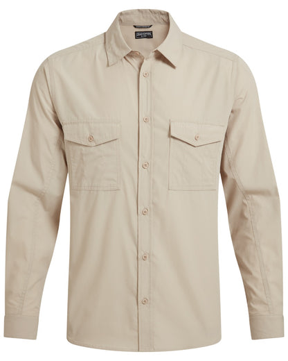 Oatmeal coloured Craghoppers Mens Kiwi II Long Sleeved Shirt on white background 