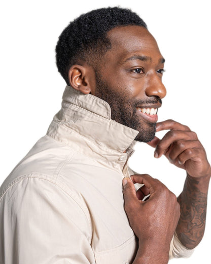 Oatmeal coloured Craghoppers Mens Kiwi II Long Sleeved Shirt on white background 