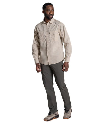 Oatmeal coloured Craghoppers Mens Kiwi II Long Sleeved Shirt on white background 