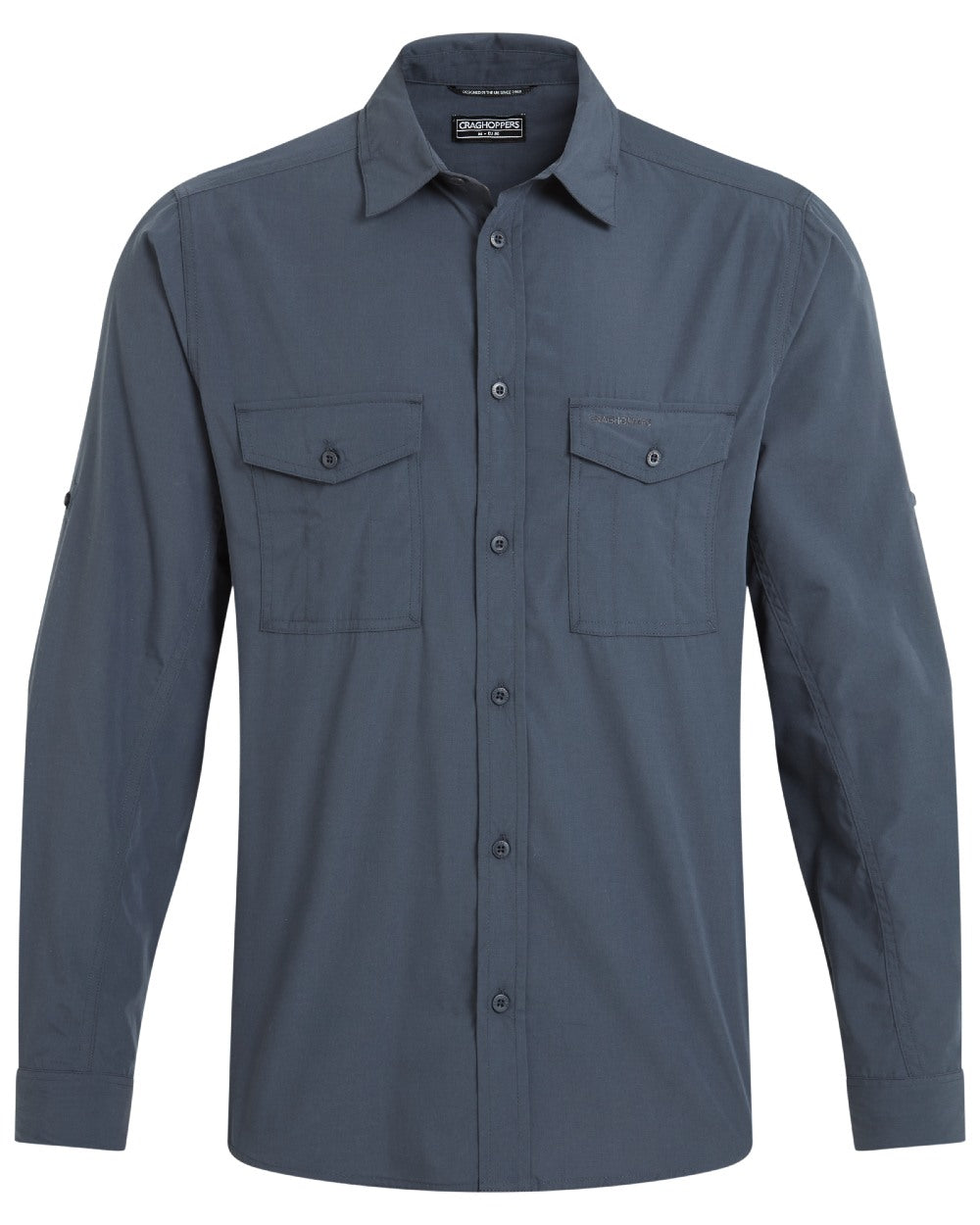 Ombre Blue coloured Craghoppers Mens Kiwi II Long Sleeved Shirt on white background 