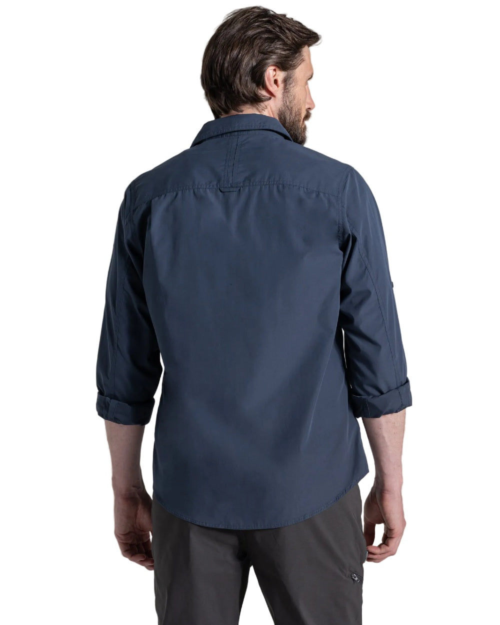 Ombre Blue coloured Craghoppers Mens Kiwi II Long Sleeved Shirt on white background 