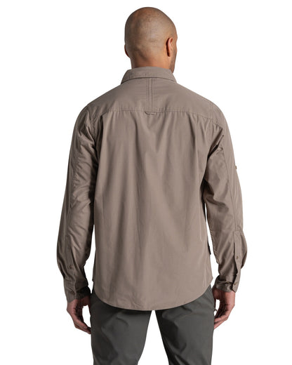 Pebble coloured Craghoppers Mens Kiwi II Long Sleeved Shirt on white background 