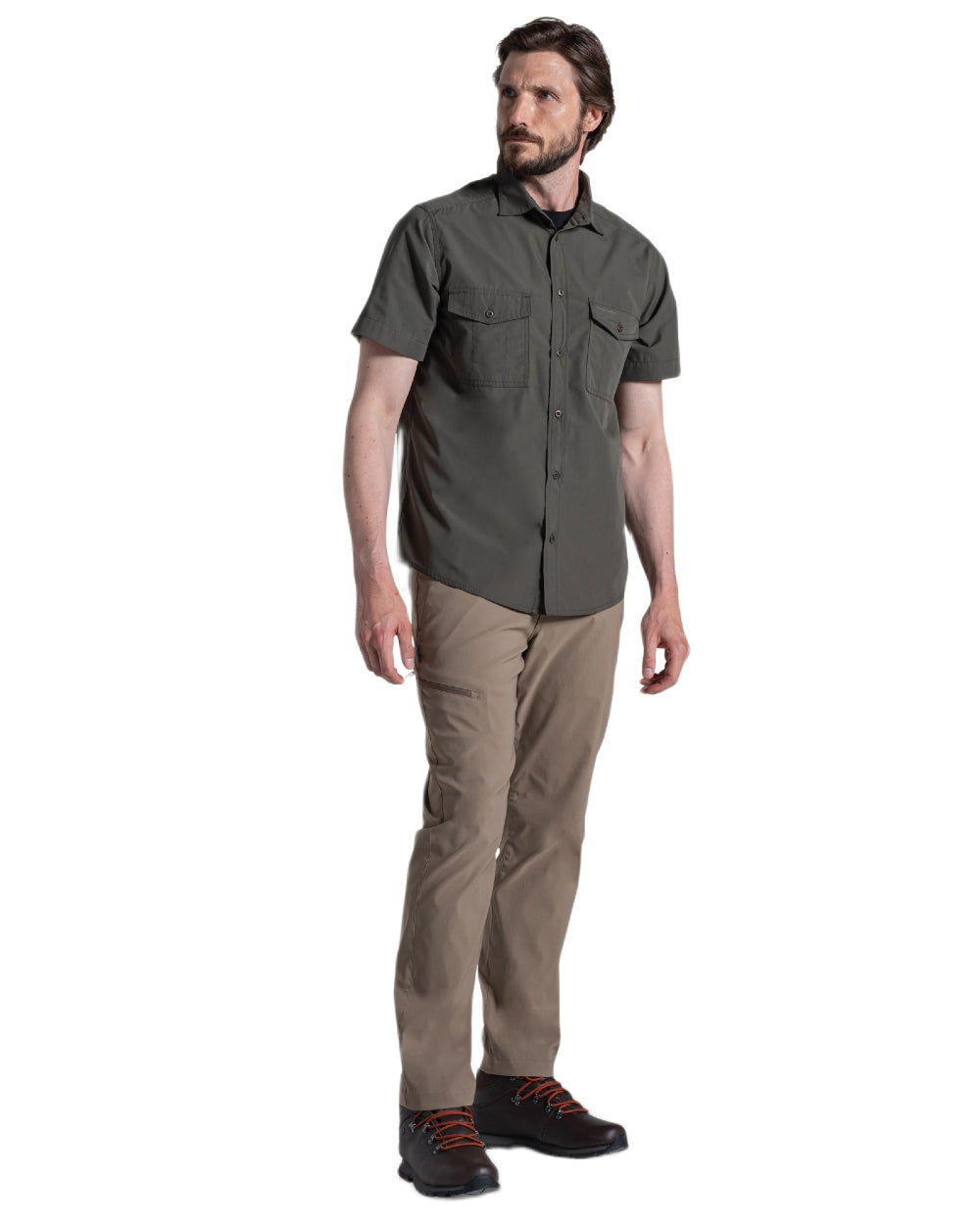 Cedar coloured Craghoppers Mens Kiwi II Short Sleeved Shirt on white background 