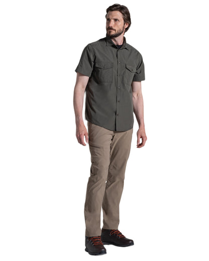 Cedar coloured Craghoppers Mens Kiwi II Short Sleeved Shirt on white background 