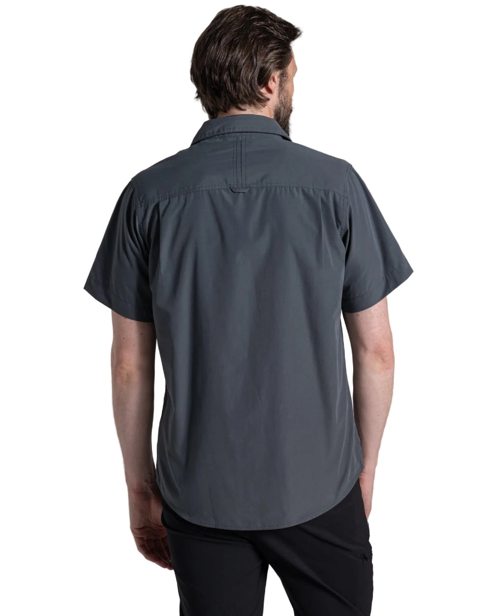 Dark Grey coloured Craghoppers Mens Kiwi II Short Sleeved Shirt on white background 