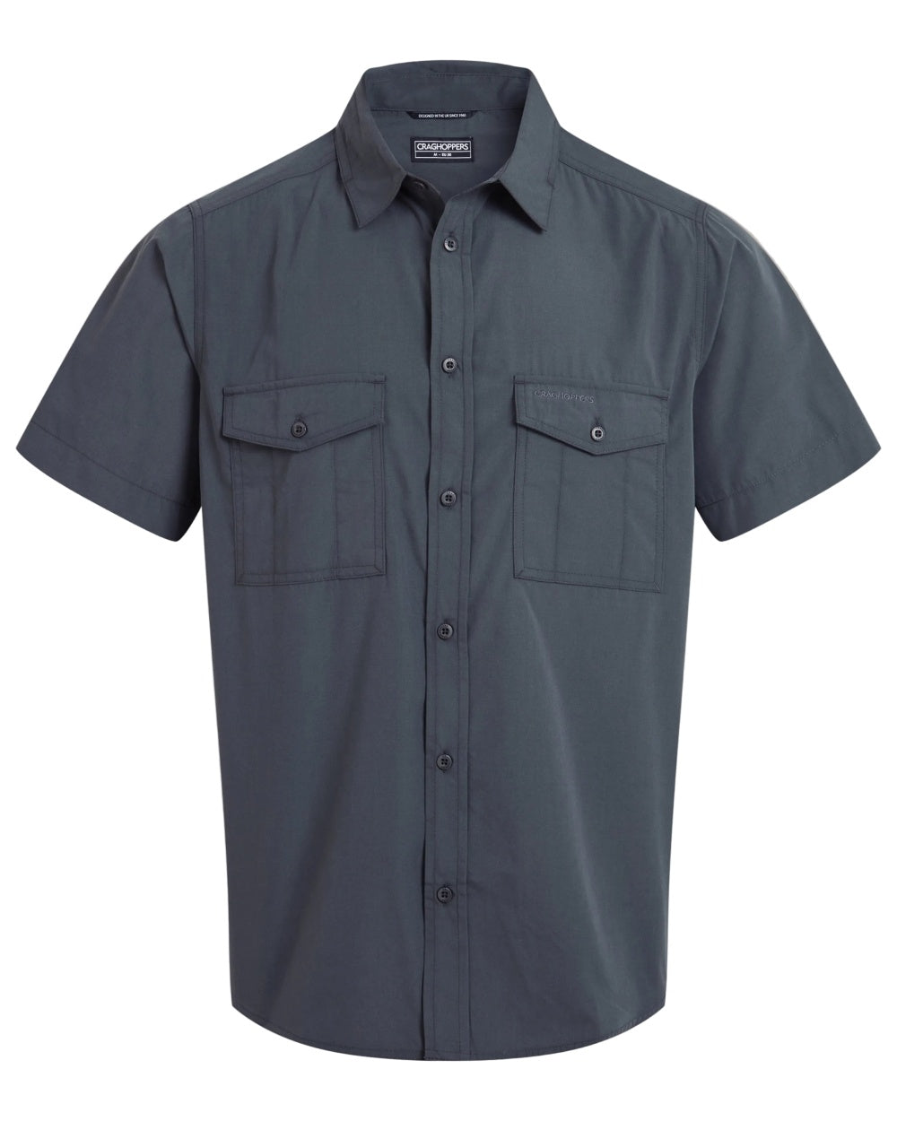 Dark Grey coloured Craghoppers Mens Kiwi II Short Sleeved Shirt on white background 