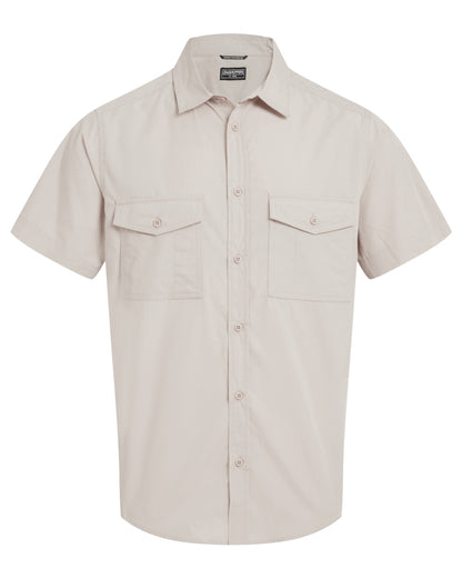 Oatmeal coloured Craghoppers Mens Kiwi II Short Sleeved Shirt on white background 