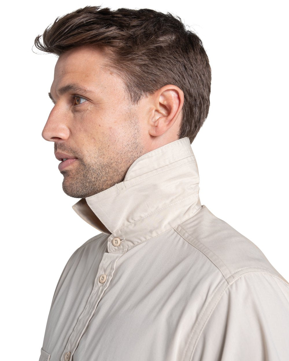 Oatmeal coloured Craghoppers Mens Kiwi II Short Sleeved Shirt on white background 