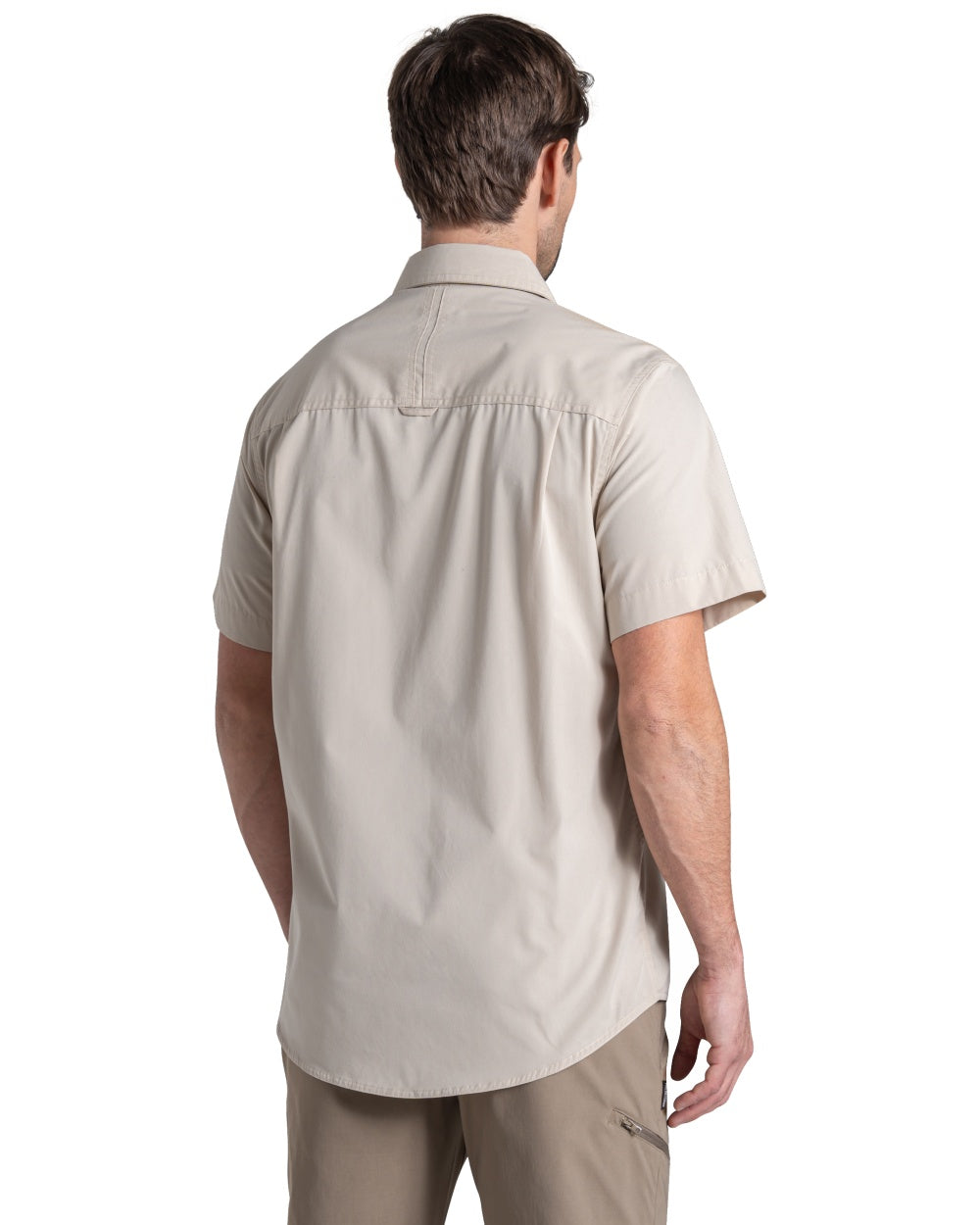 Oatmeal coloured Craghoppers Mens Kiwi II Short Sleeved Shirt on white background 