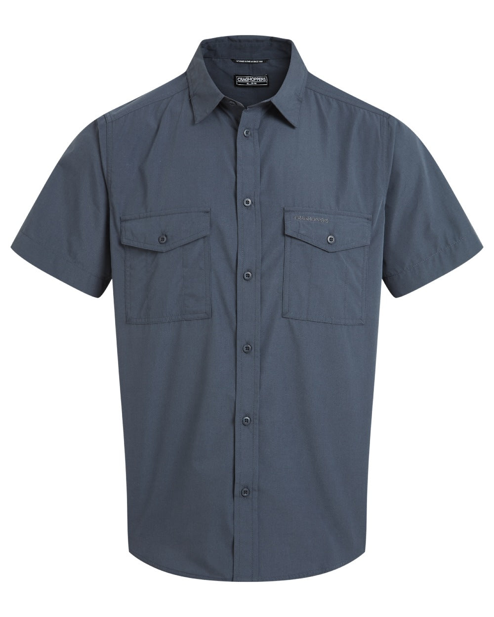 Ombre Blue coloured Craghoppers Mens Kiwi II Short Sleeved Shirt on white background 