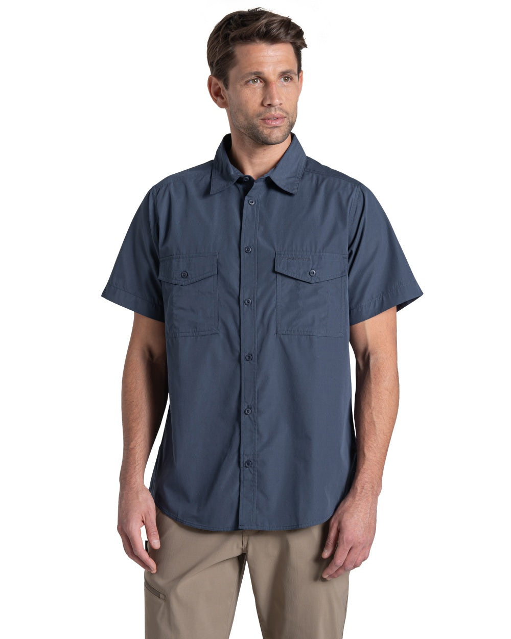 Ombre Blue coloured Craghoppers Mens Kiwi II Short Sleeved Shirt on white background 