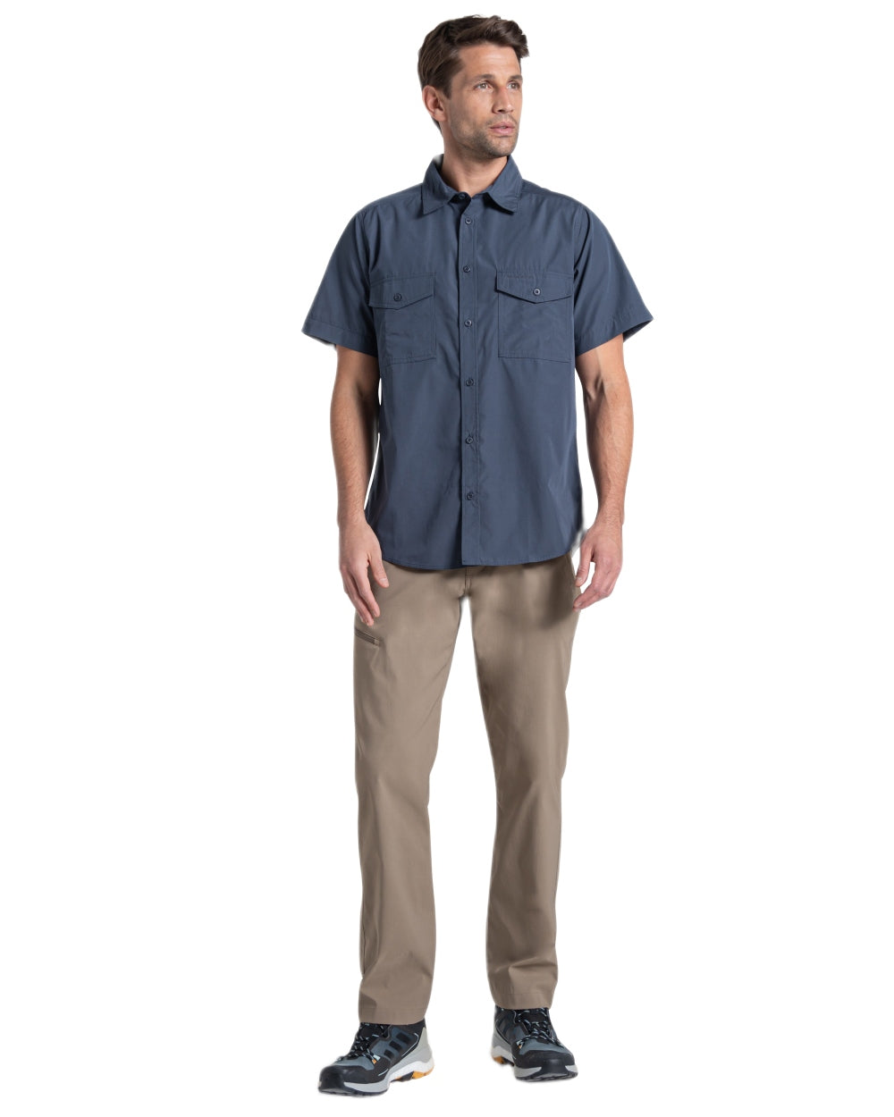 Ombre Blue coloured Craghoppers Mens Kiwi II Short Sleeved Shirt on white background 