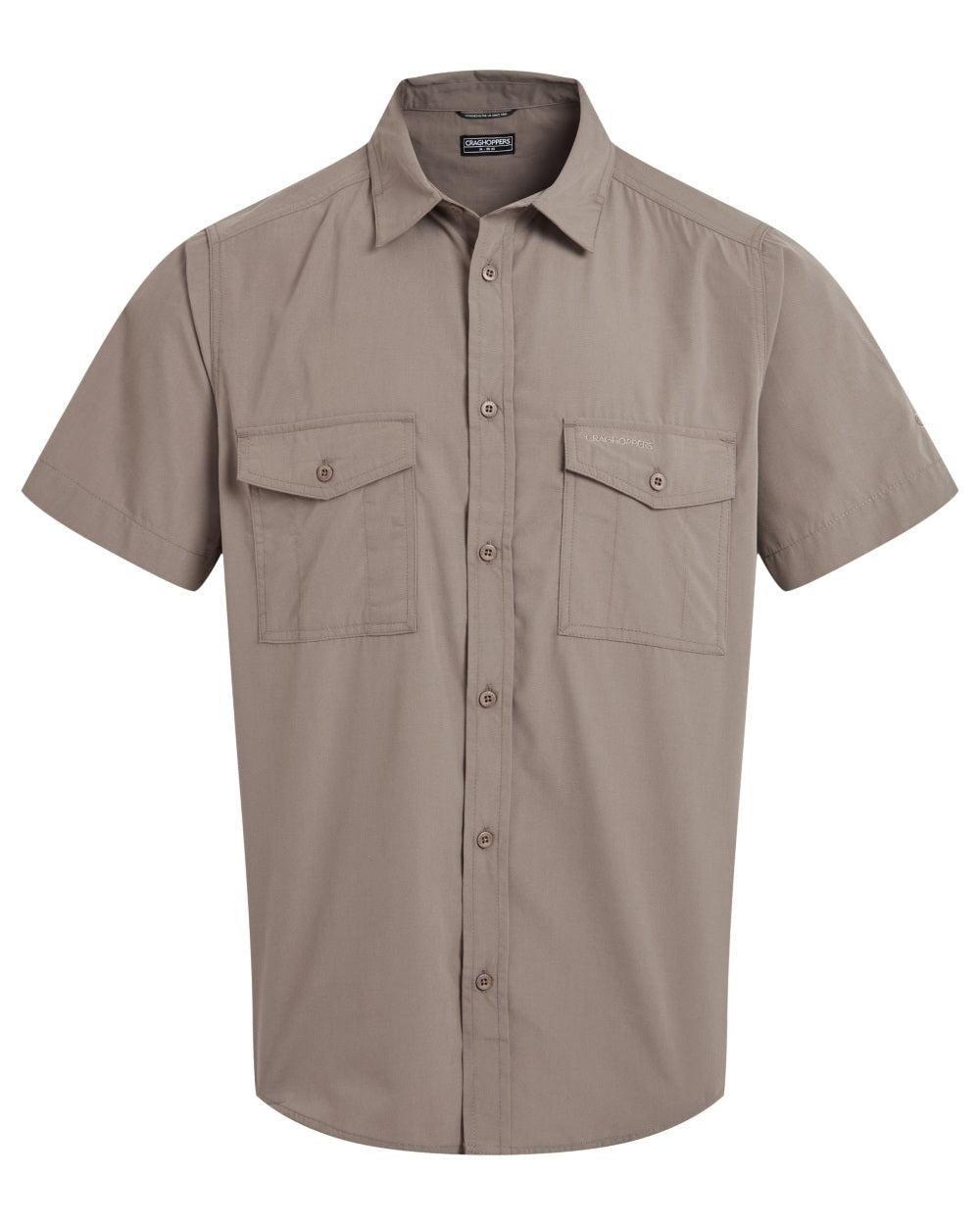 Pebble coloured Craghoppers Mens Kiwi II Short Sleeved Shirt on white background 