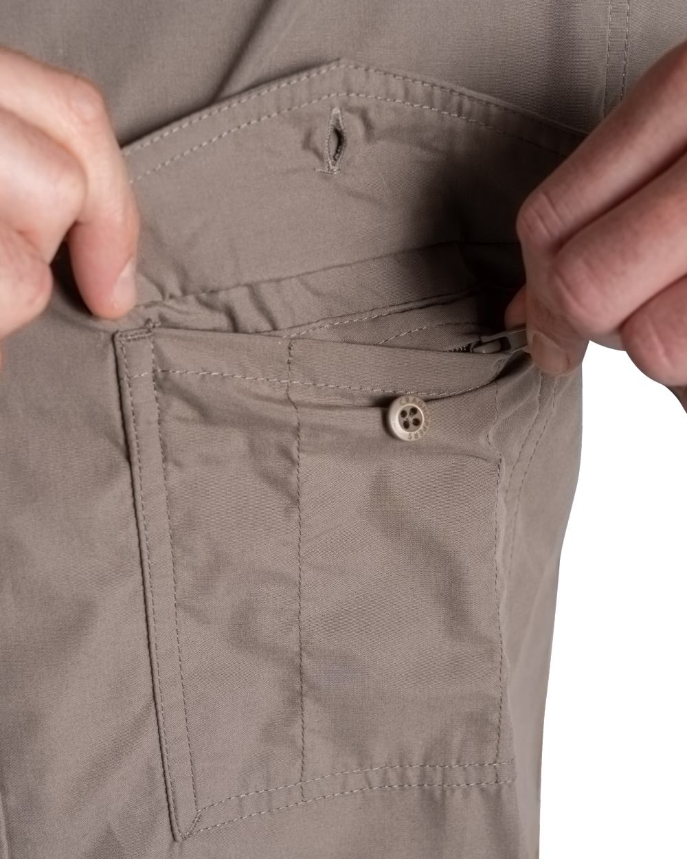 Pebble coloured Craghoppers Mens Kiwi II Short Sleeved Shirt on white background 