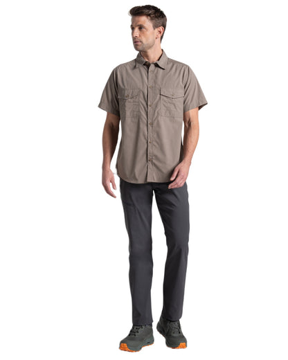 Pebble coloured Craghoppers Mens Kiwi II Short Sleeved Shirt on white background 