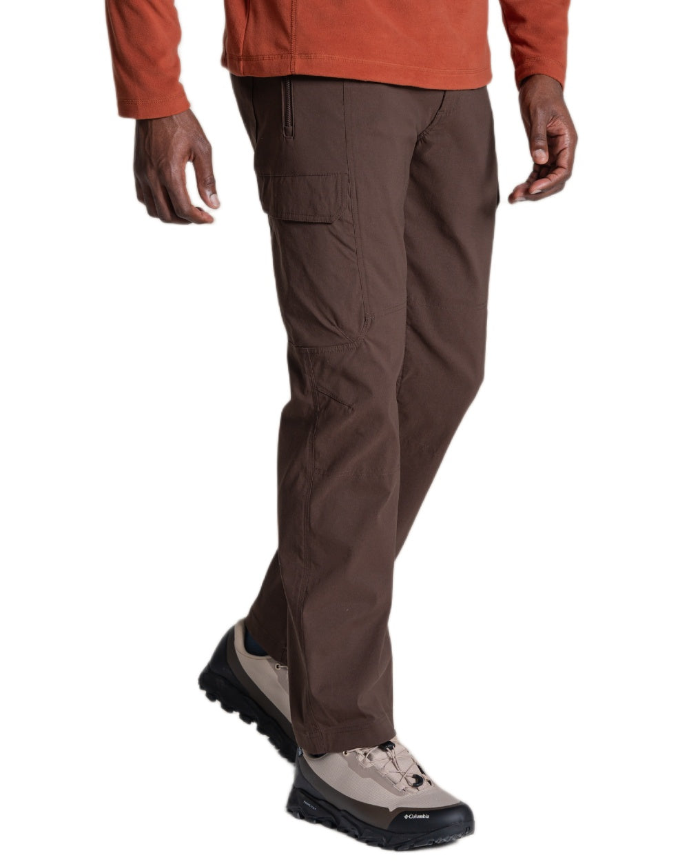Wenge Brown coloured Craghoppers Mens Kiwi Pro Cargo Trousers on white background 