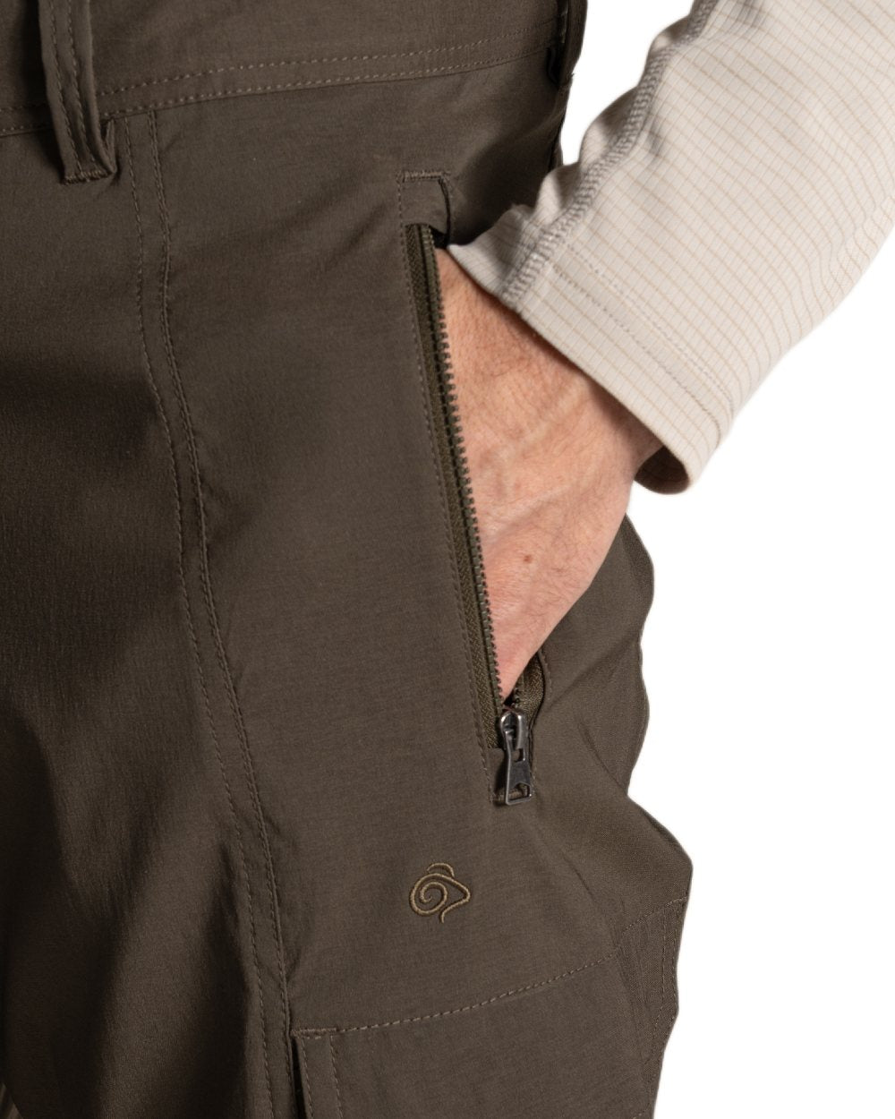 Woodland Green coloured Craghoppers Mens Kiwi Pro Cargo Trousers on white background 