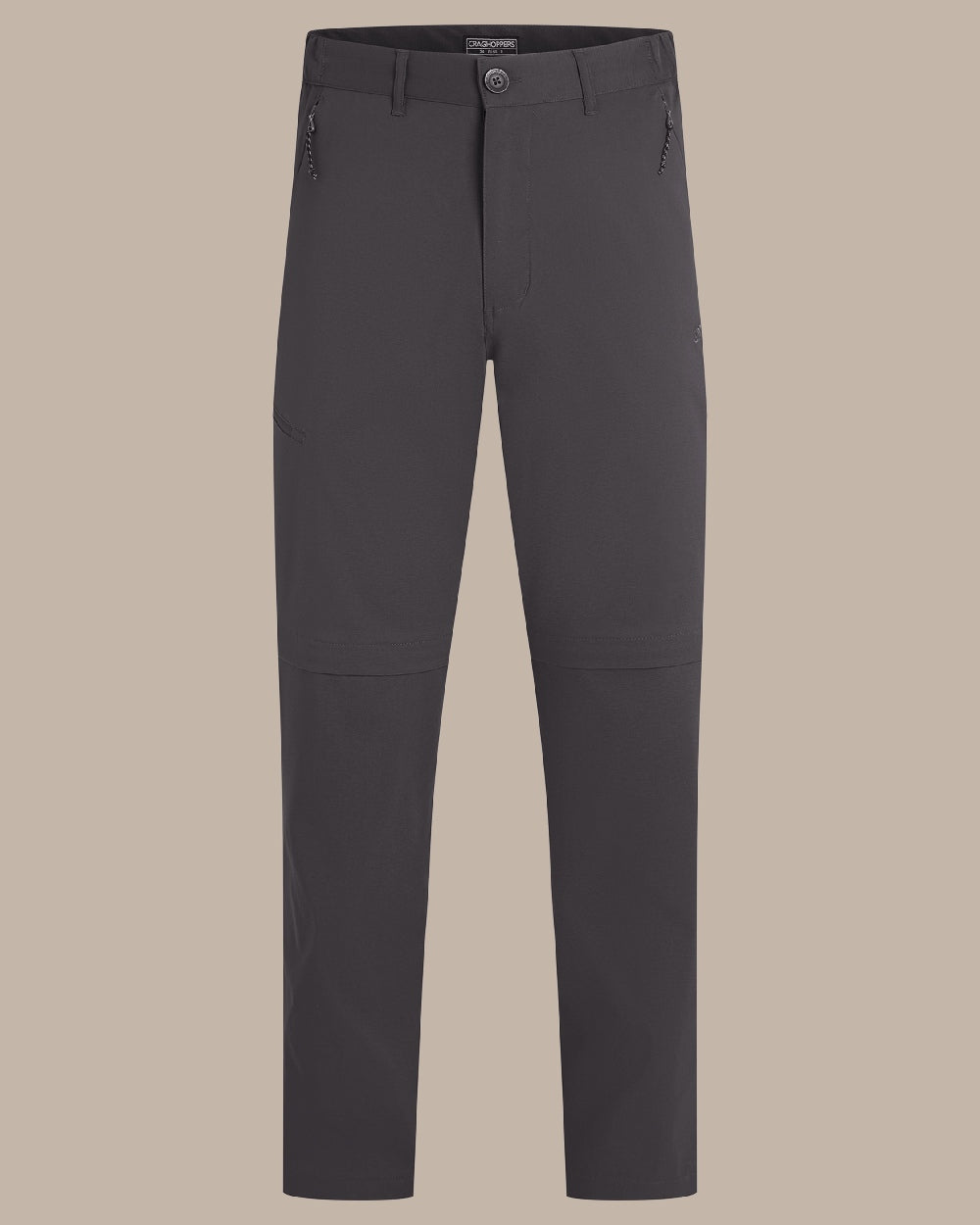 Dark Lead Coloured Craghoppers Mens Kiwi Pro III Convertible Trouser on Beige Background 