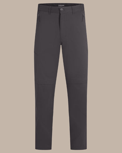 Dark Lead Coloured Craghoppers Mens Kiwi Pro III Convertible Trouser on Beige Background 