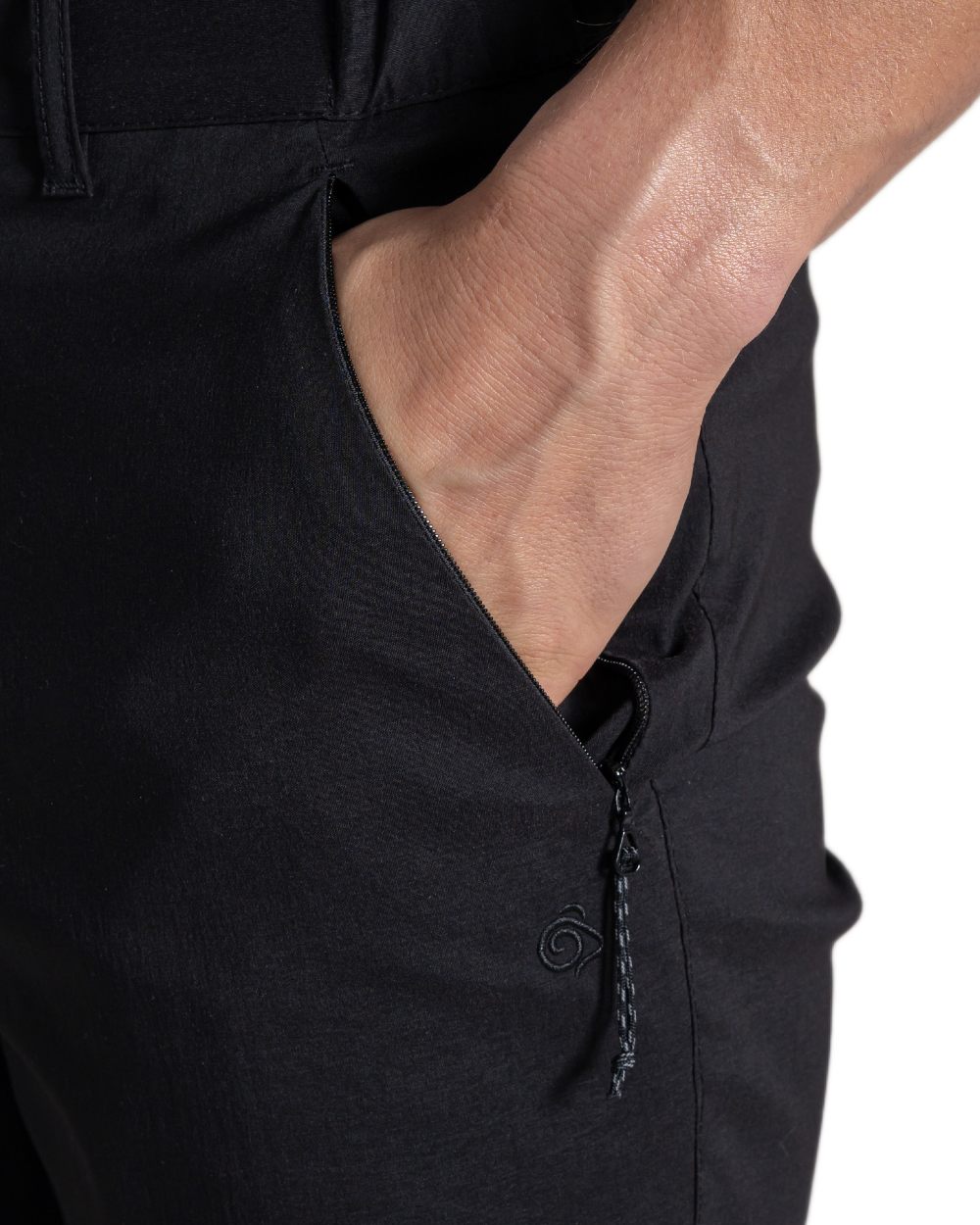 Black coloured Craghoppers Mens Kiwi Pro III Shorts on white background 