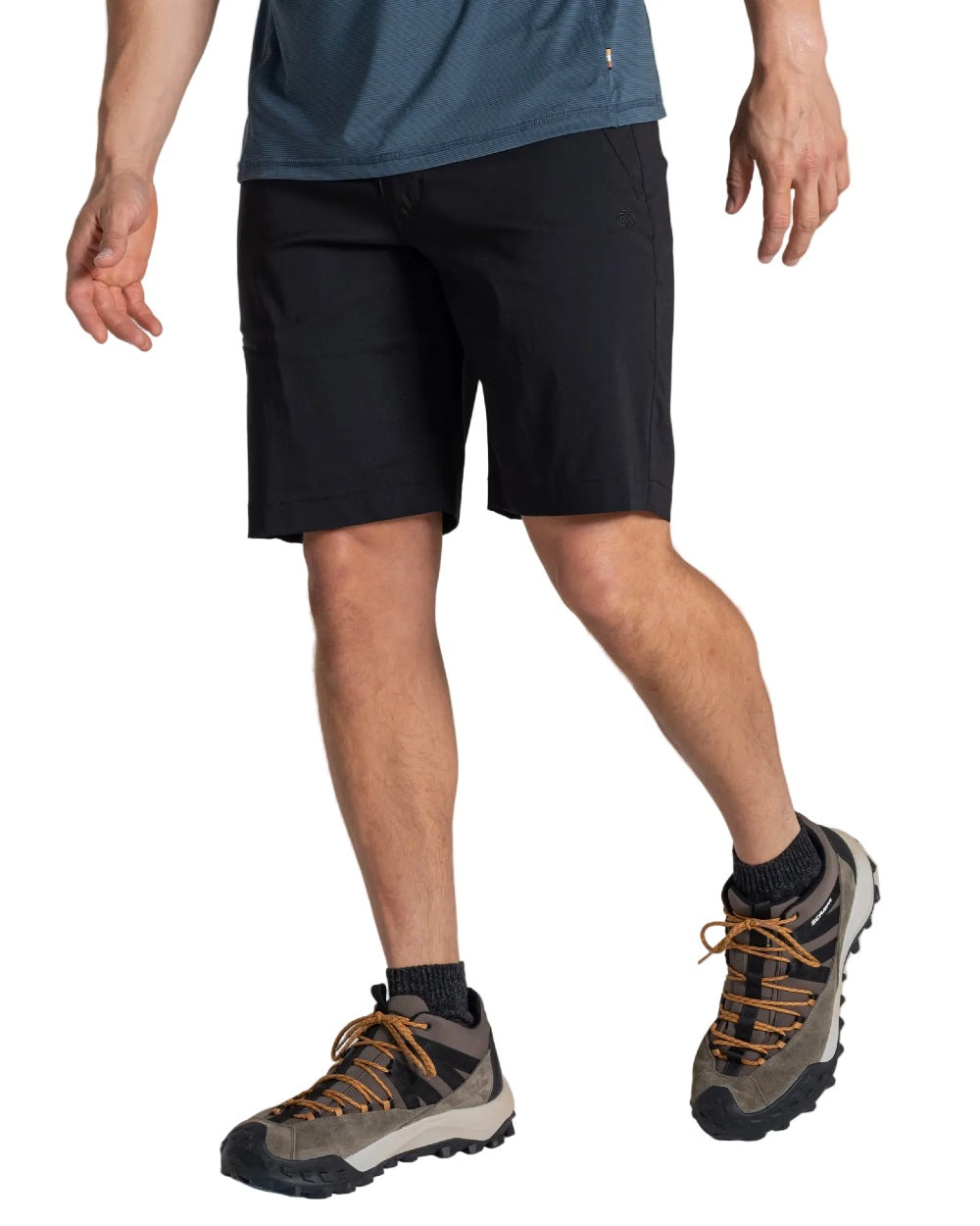 Black coloured Craghoppers Mens Kiwi Pro III Shorts on white background 