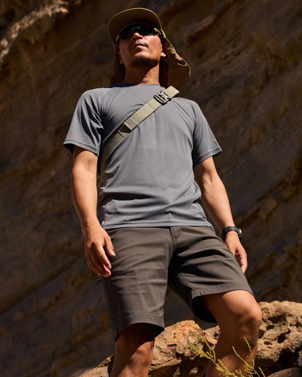 Dark Lead coloured Craghoppers Mens Kiwi Pro III Shorts on mountain background 