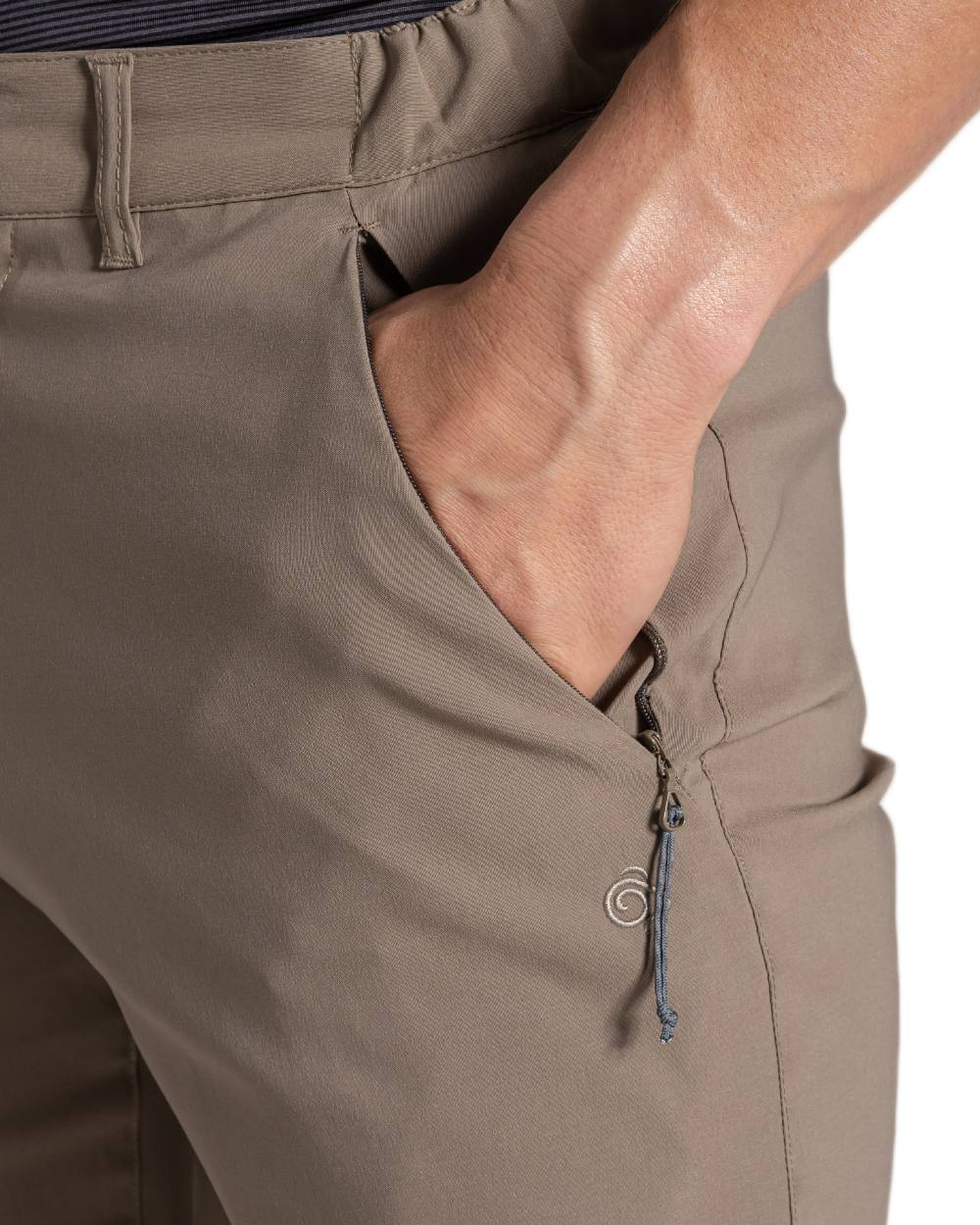 Pebble coloured Craghoppers Mens Kiwi Pro III Shorts on white background 