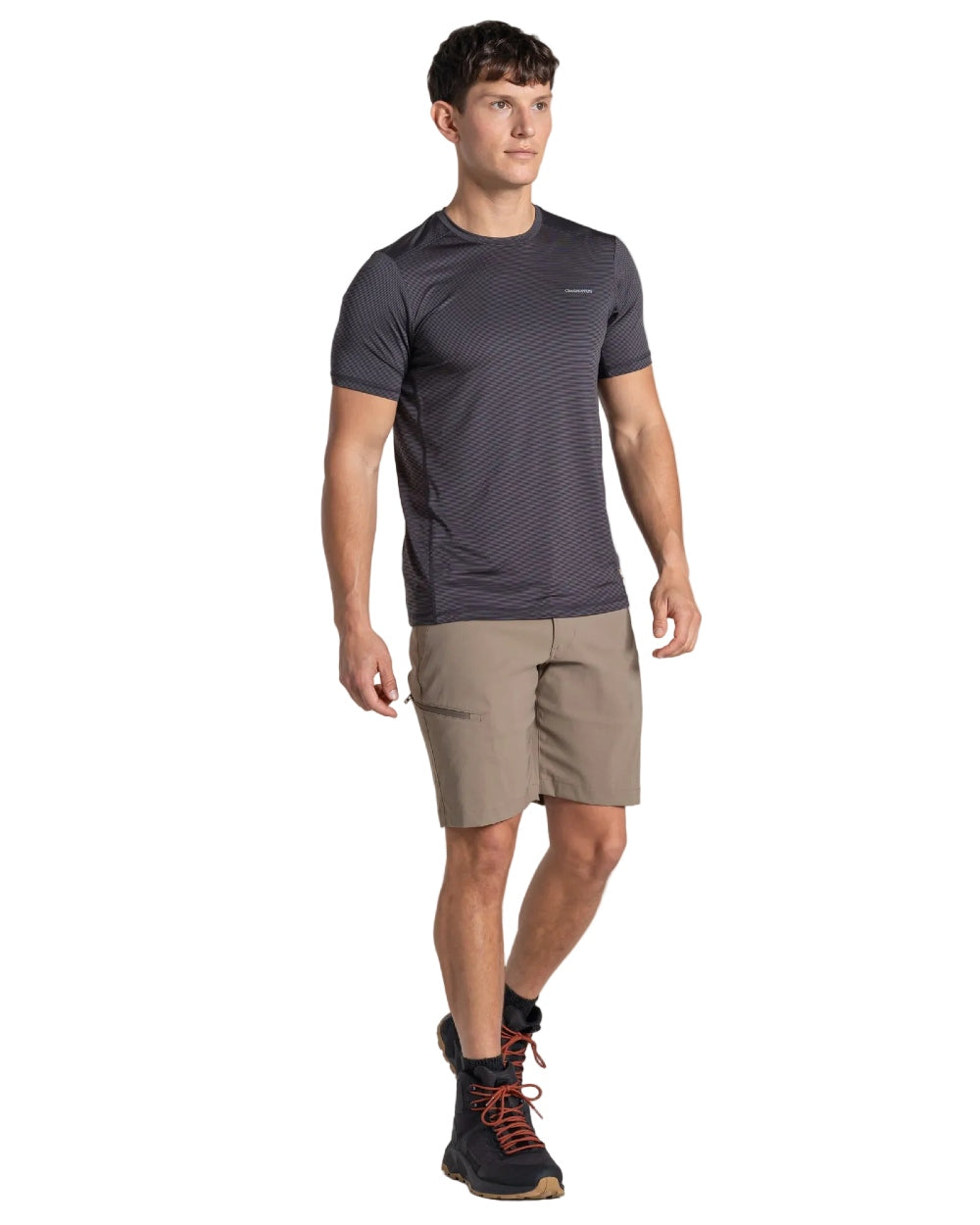 Pebble coloured Craghoppers Mens Kiwi Pro III Shorts on white background 