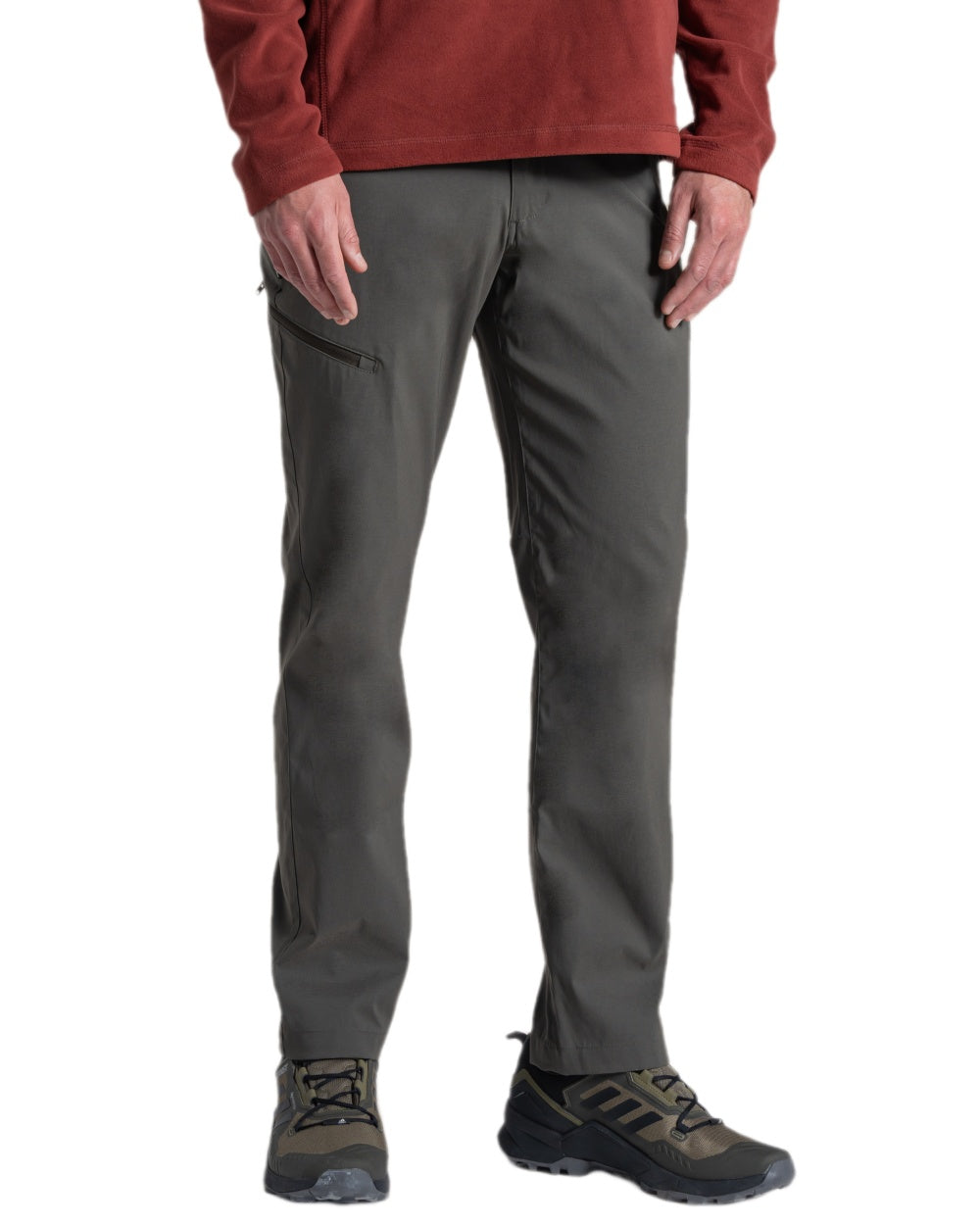 Dark Khaki Coloured Craghoppers Mens Kiwi Pro III Trouser on white background 