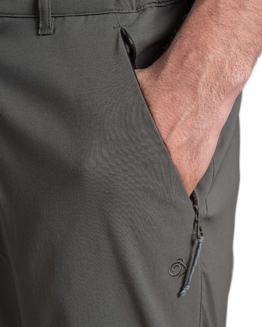Dark Khaki Coloured Craghoppers Mens Kiwi Pro III Trouser on white background 