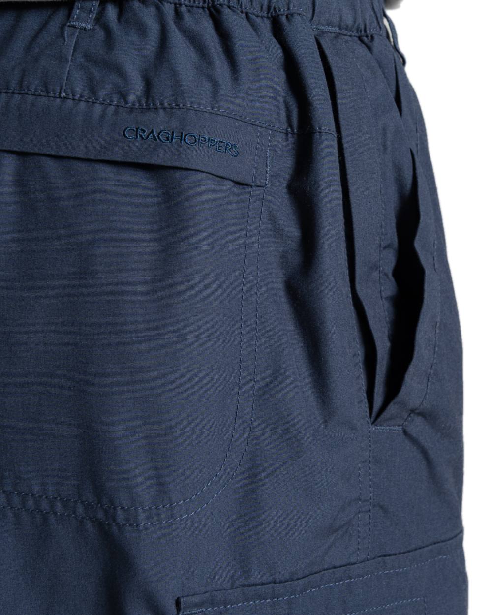 Steel Blue coloured Craghoppers Mens Kiwi Recycled Long Short on white background 