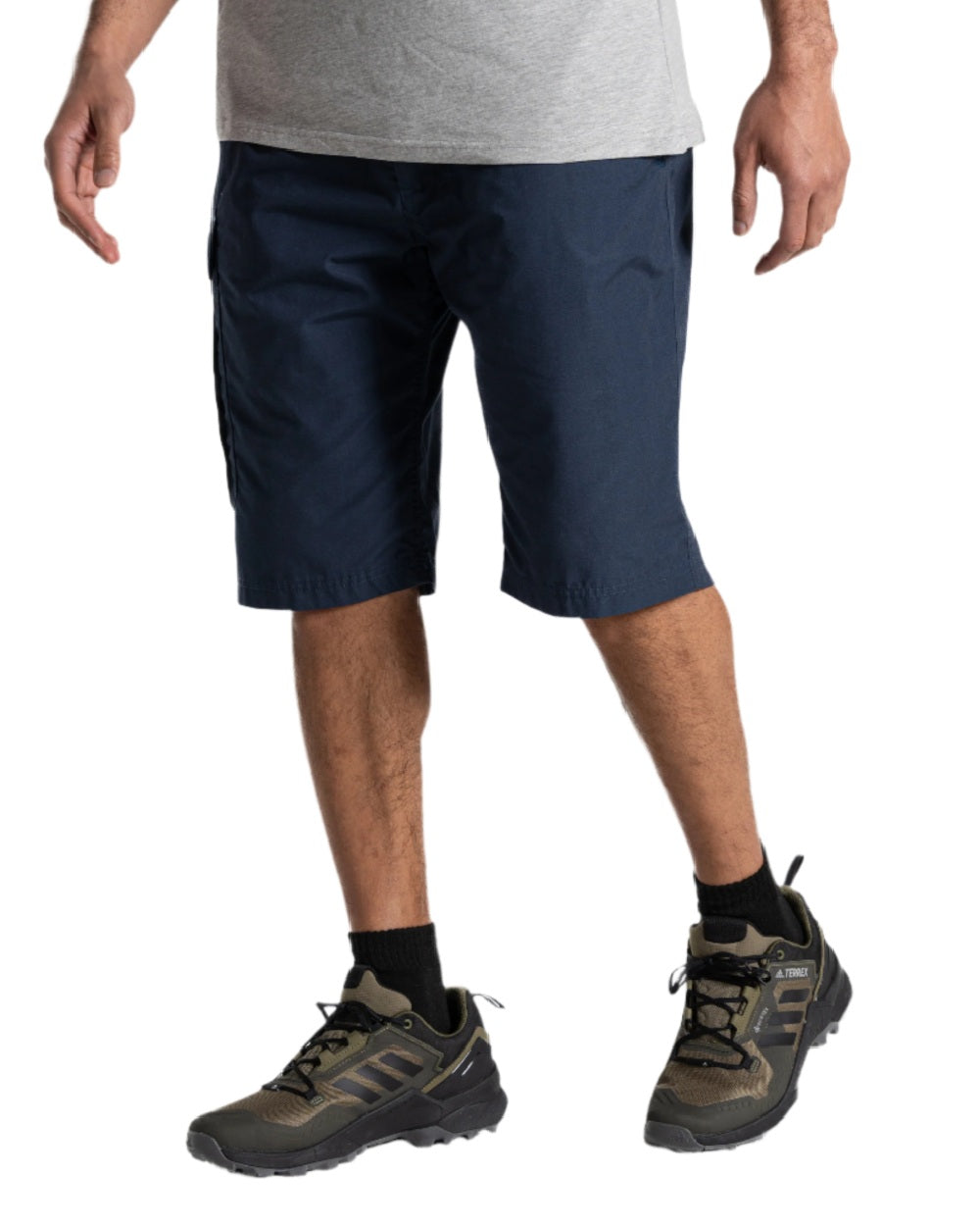 Steel Blue coloured Craghoppers Mens Kiwi Recycled Long Short on white background 