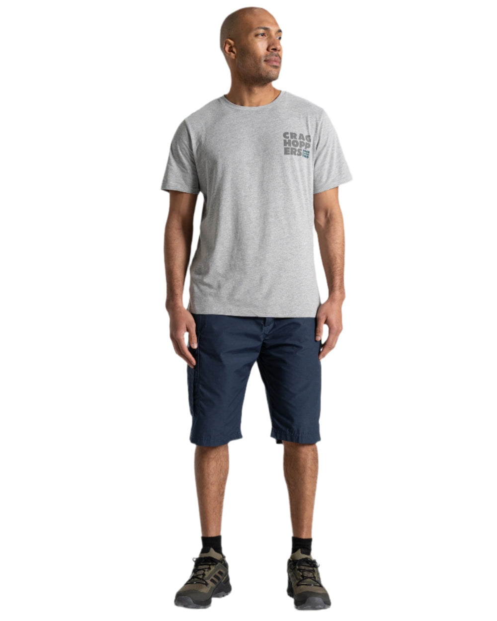 Steel Blue coloured Craghoppers Mens Kiwi Recycled Long Short on white background 