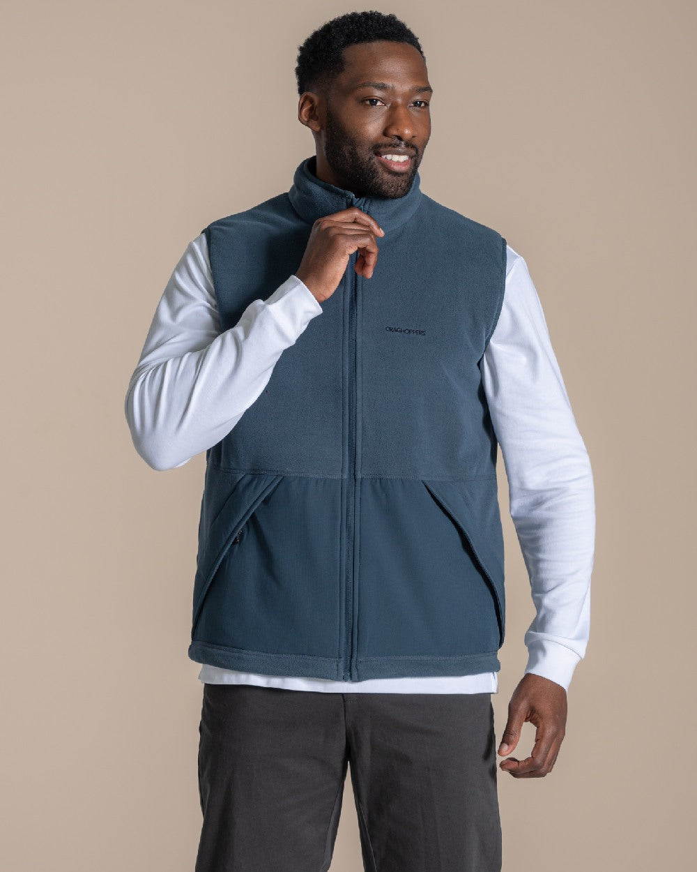 Blue Stone coloured Craghoppers Mens Leif Vest Blue Stone on beige 