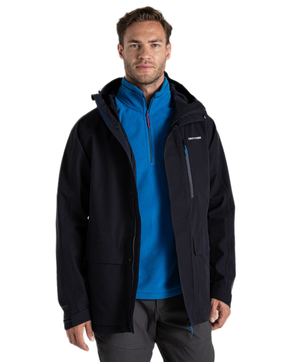 Dark Navy coloured Craghoppers Mens Lorton II Waterproof Jacket on white background 