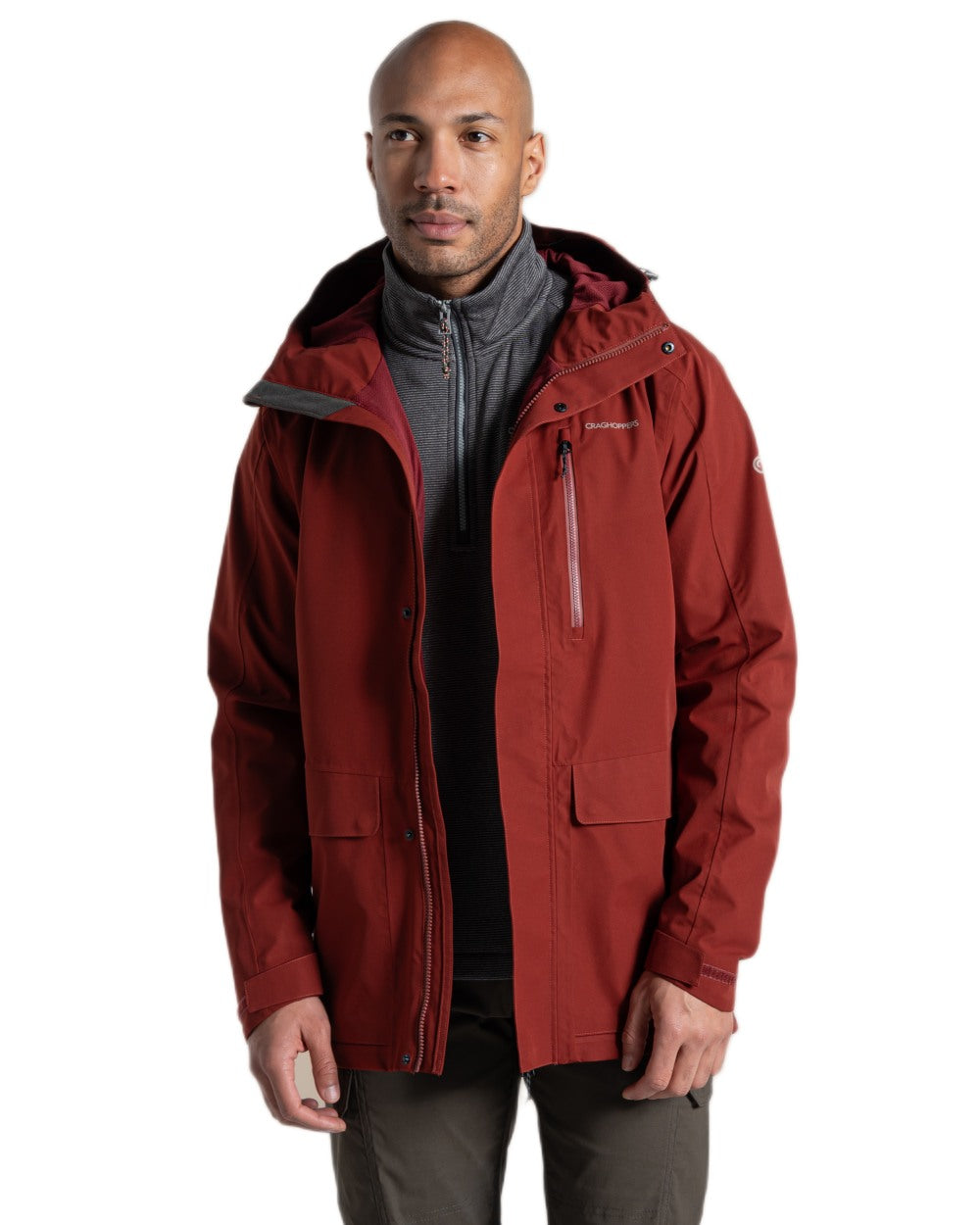 Red Jasper coloured Craghoppers Mens Lorton II Waterproof Jacket on white background 