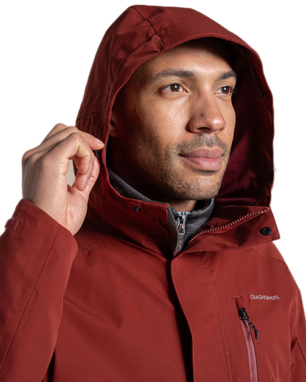 Red Jasper coloured Craghoppers Mens Lorton II Waterproof Jacket on white background 