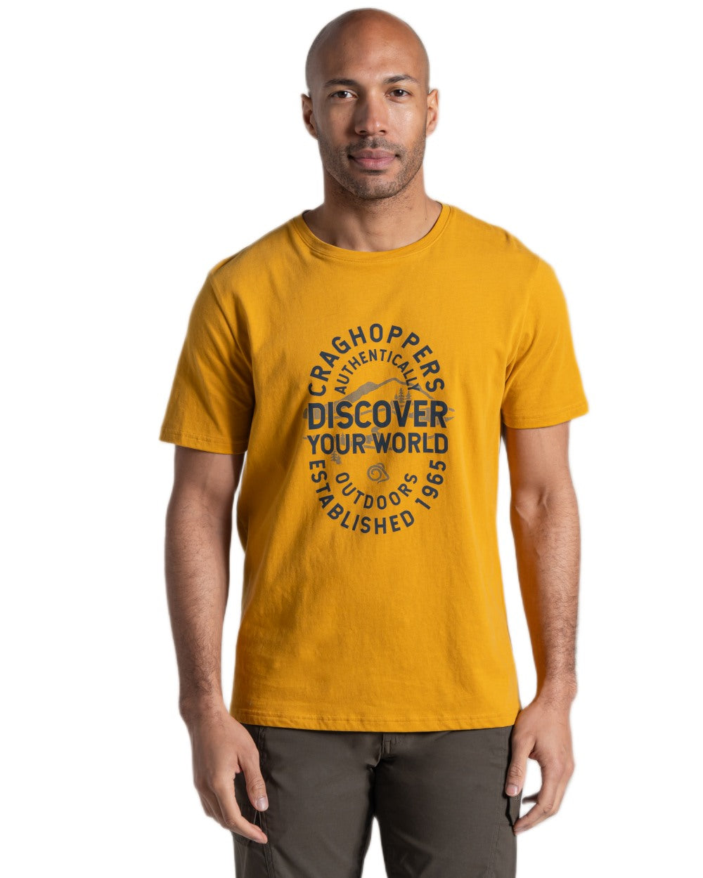 Beeswax Coloured Craghoppers Mens Lucent II Short Sleeved T-Shirt on White Background
