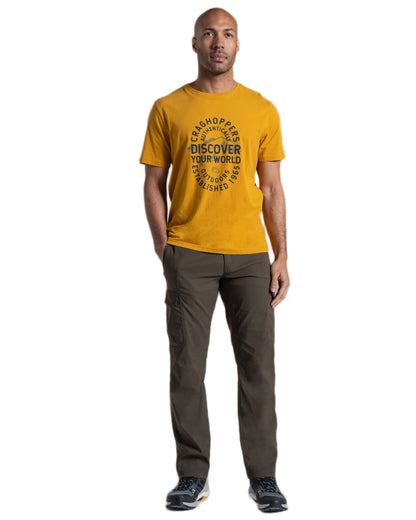Beeswax Coloured Craghoppers Mens Lucent II Short Sleeved T-Shirt on White Background

