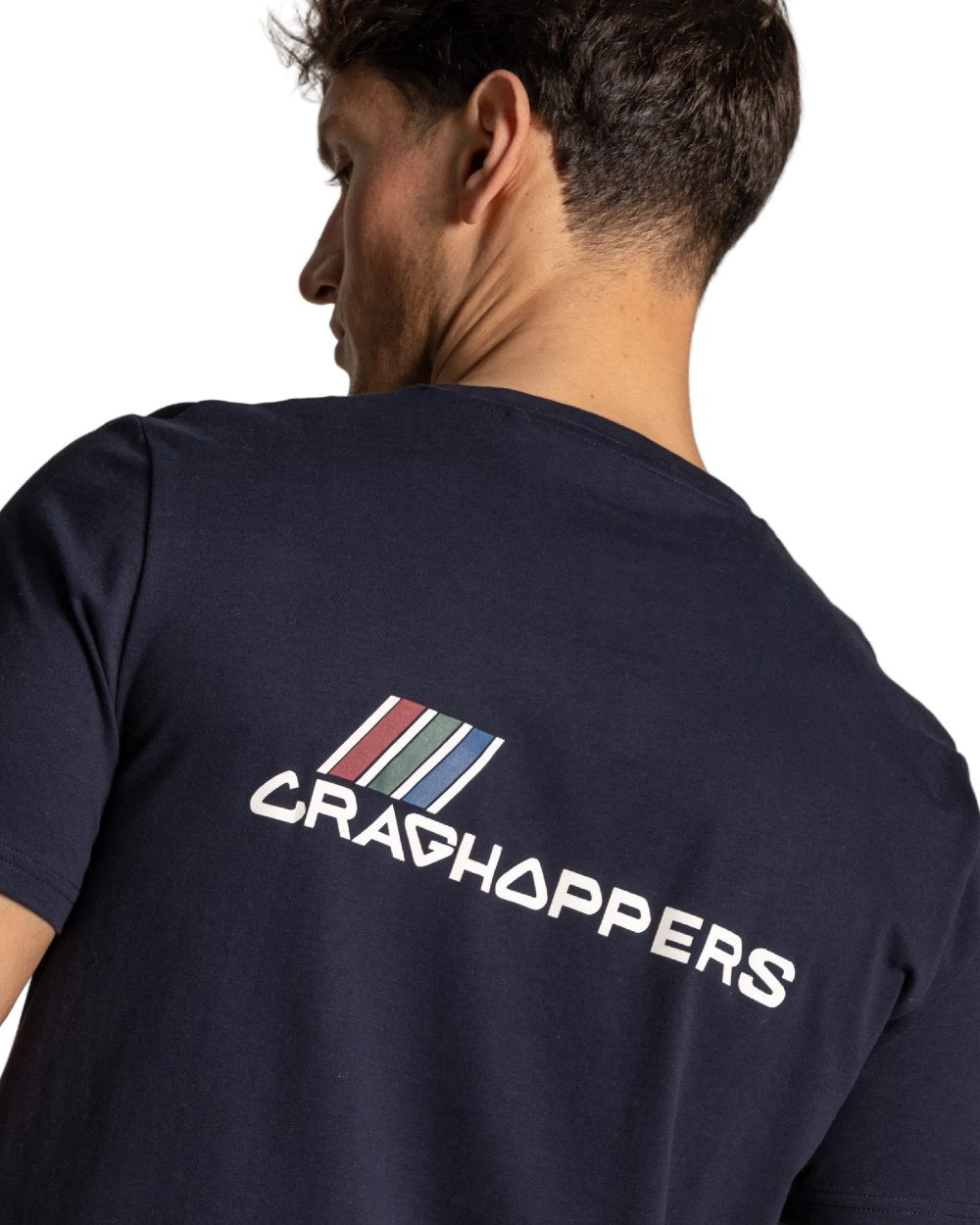 Blue Navy Brand Carrier Coloured Craghoppers Mens Lucent II Short Sleeved T-Shirt on White Background
