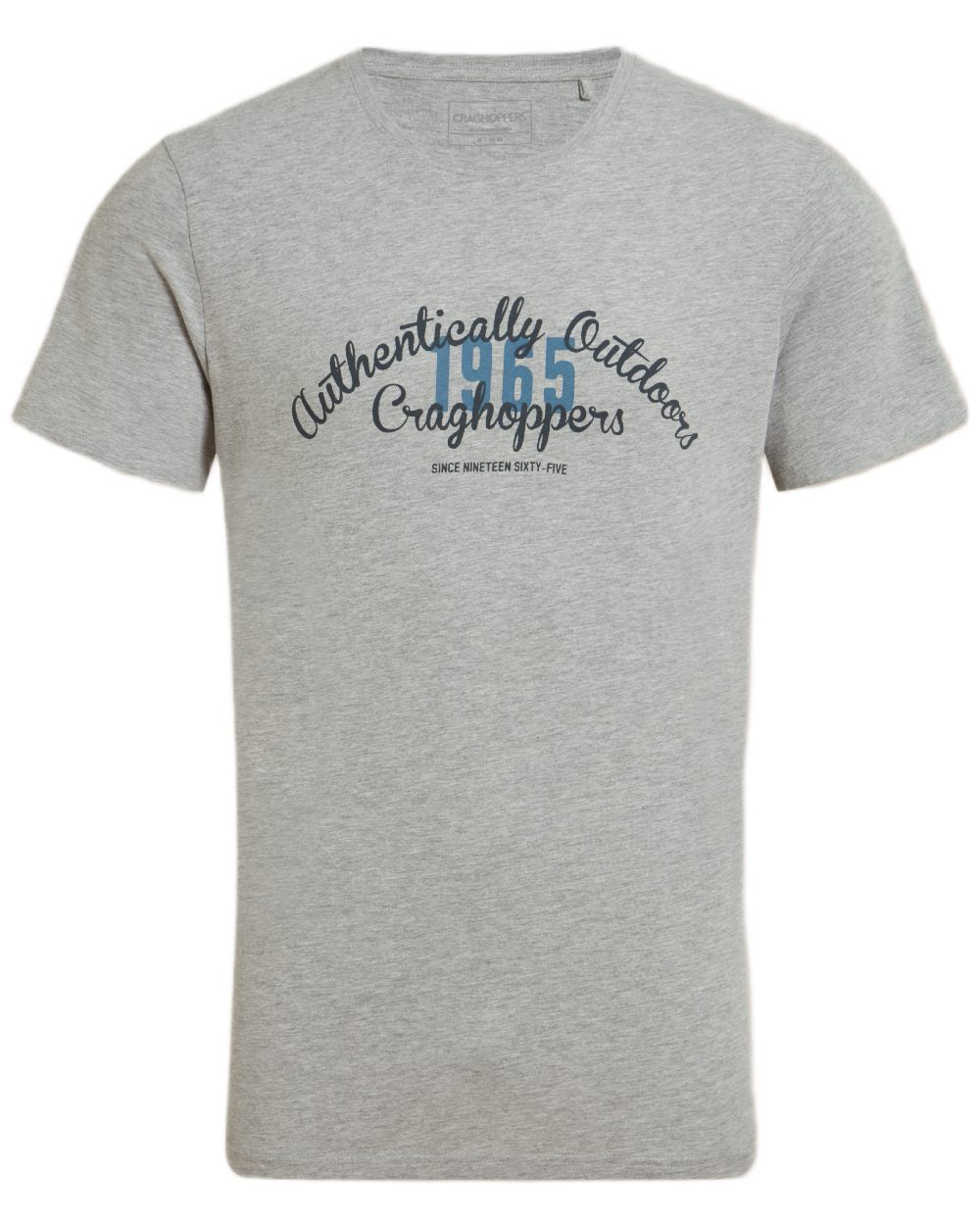 Light Grey Marl Coloured Craghoppers Mens Lucent II Short Sleeved T-Shirt on White Background
